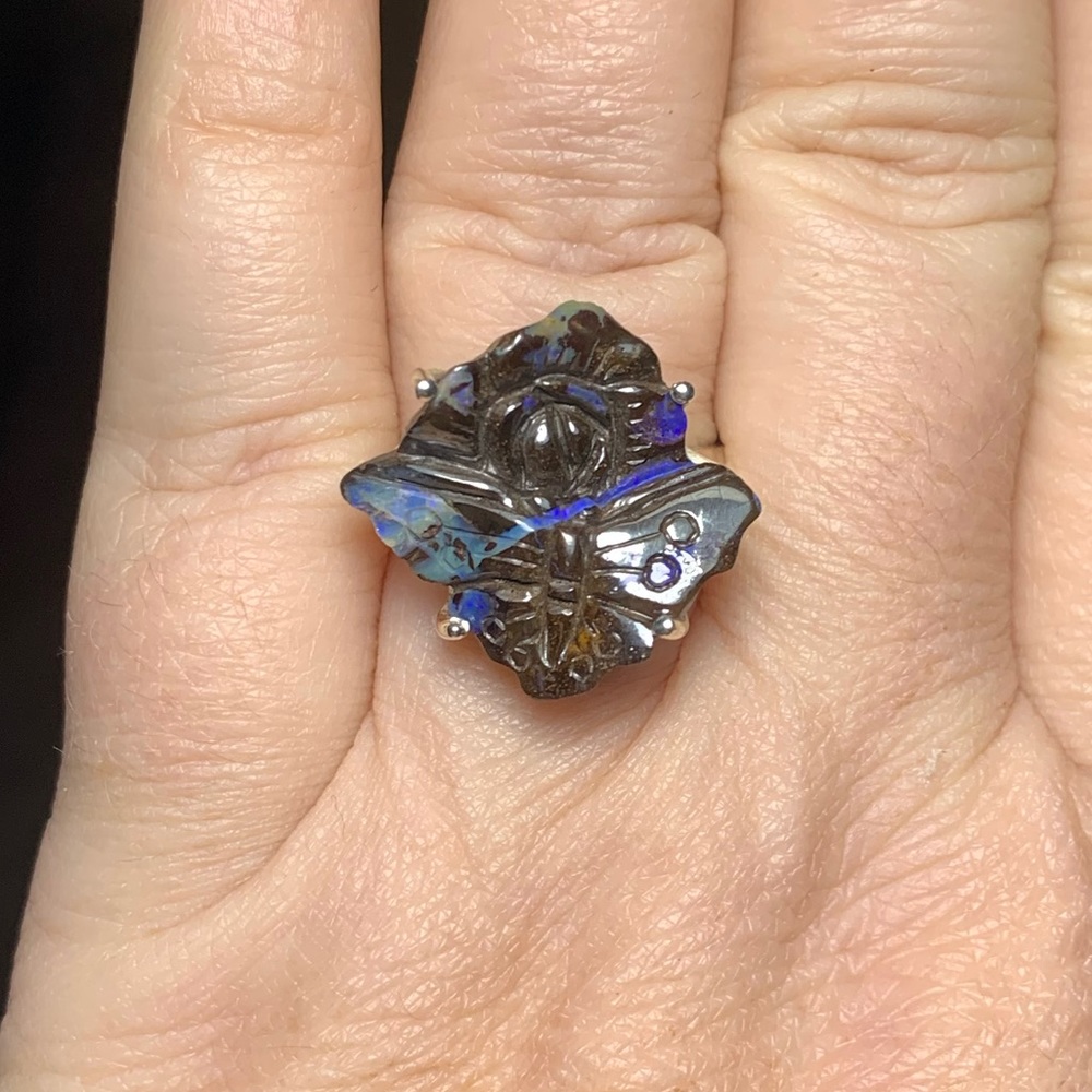 Solid Sterling Ring With Carved Boulder Opal - image 3